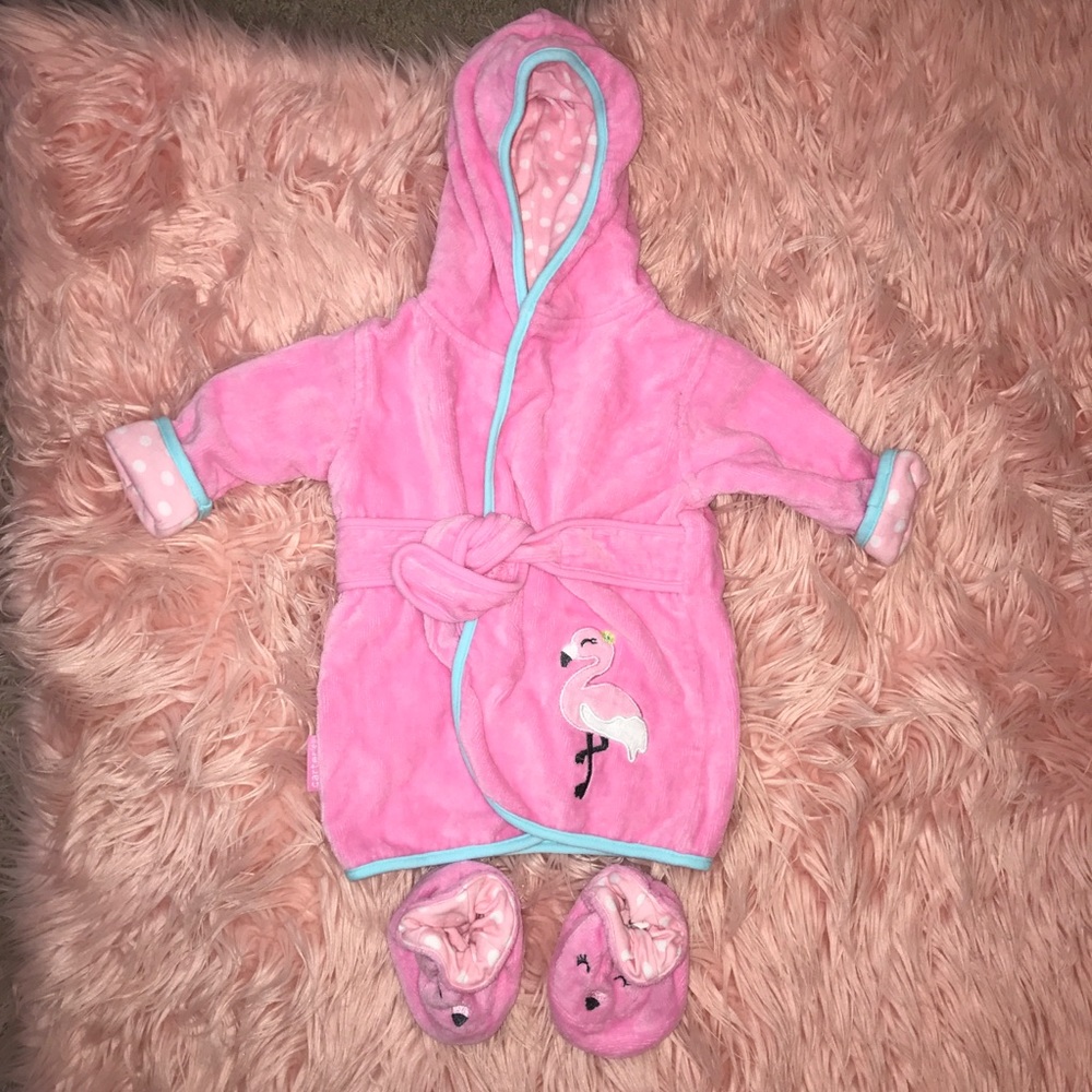 Infant Flamingo Bath Robe & Slippers Set - OS